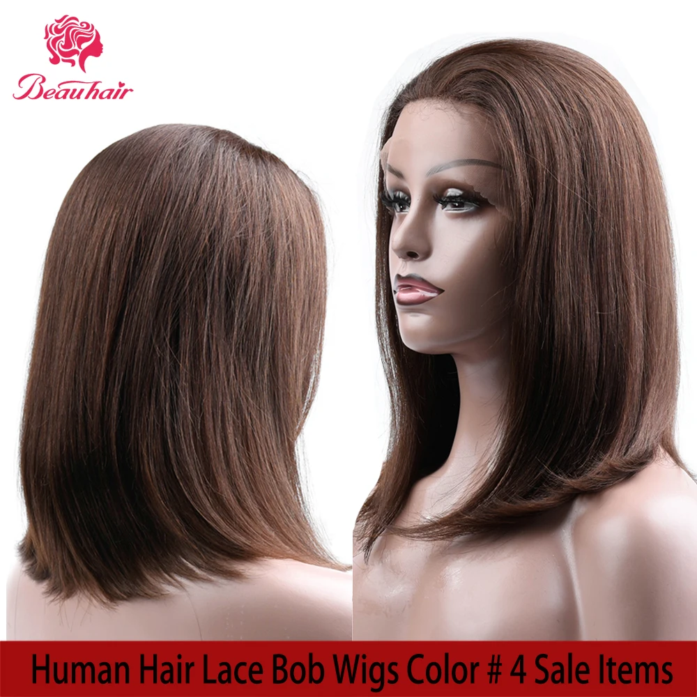 Lace Wigs Human Hair Wigs For Black Women Pre Plucked With Baby Hair Brazilian Non-Remy Hair Color 2 Straight Brown Bob Wigs