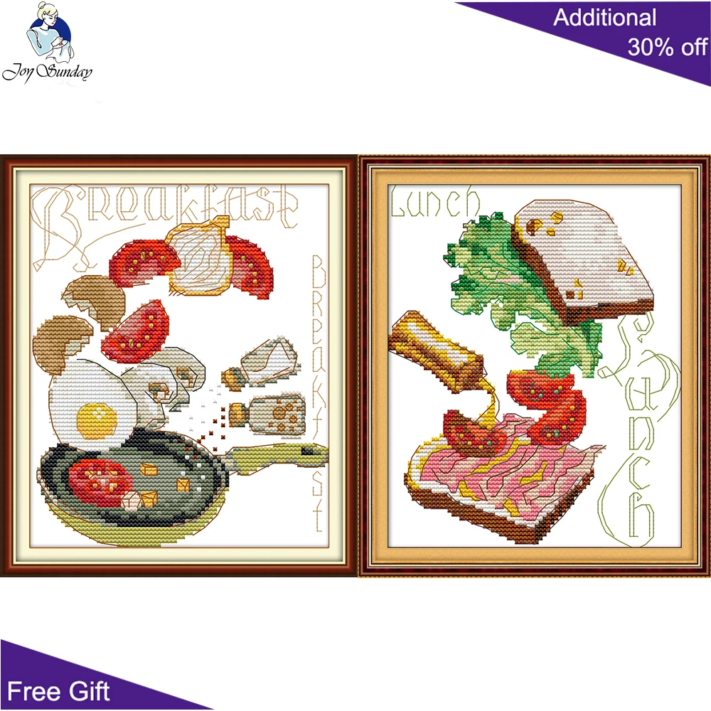 

Joy Sunday Breakfast Lunch Cross Stitch J465J466 14CT 11CT Counted and Stamped Breakfast Lunch Needlework Cross Stitch kits