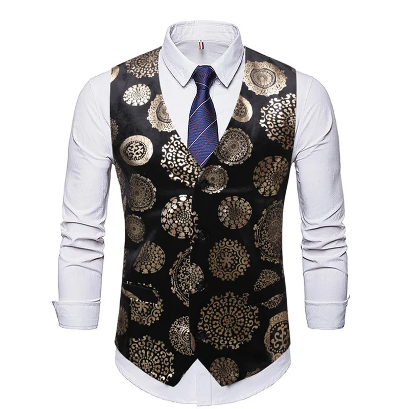 

9750 New Spring &Autumn Bronzing Printing Fashion Cardigan Men's Clothing Casual V-neck Single Breasted Suit Vest