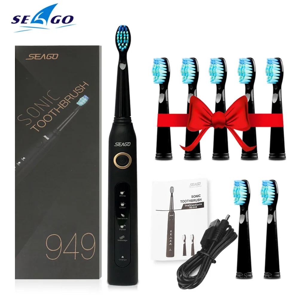 Cheap SEAGO SG 949 Electric Sonic Toothbrush USB Chargeable Waterproof Electric Toothbrush with 7 Brush Heads Smart Timer Toothbrush