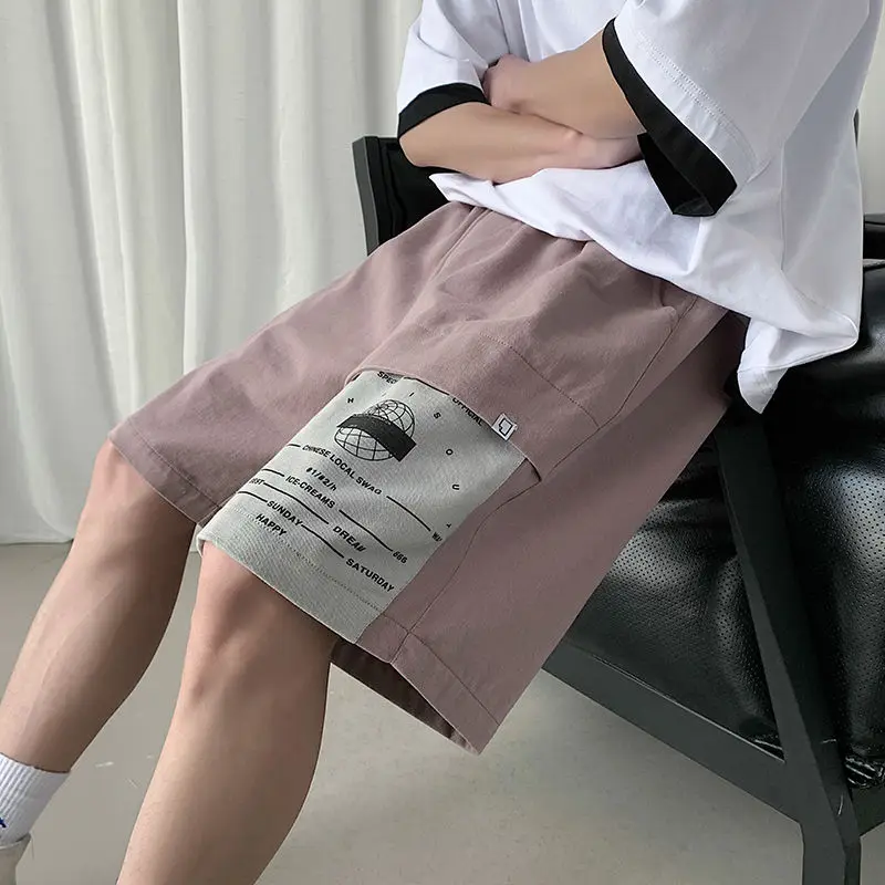 

2020 Summer New Youth Popular Color Matching Personality Labeling Tooling Five-point Pants Fashion Casual Loose Shorts