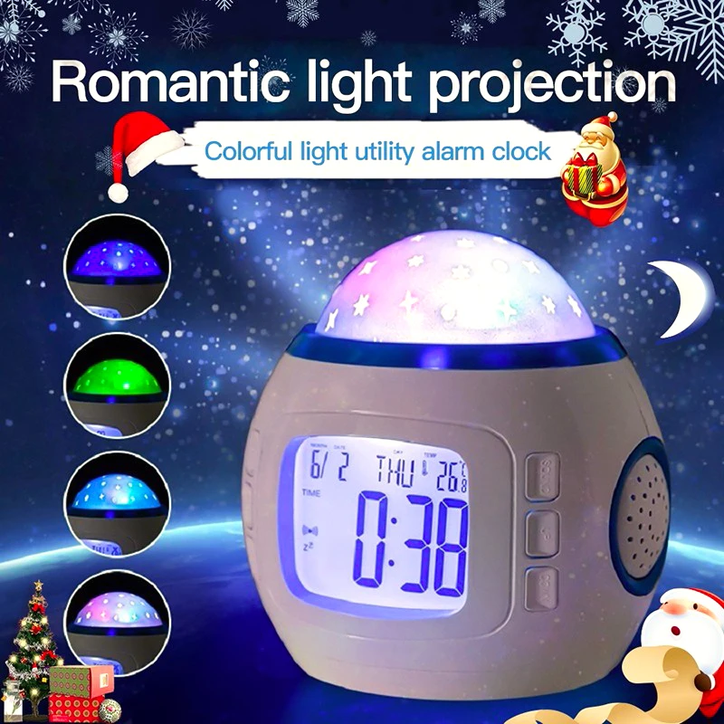 Светодиодный цифровой будильник, красочные электронные часы с проекцией звездного неба, ЖК-дисплей, светодиодный, с подсветкой, повтор, термометр с календарем