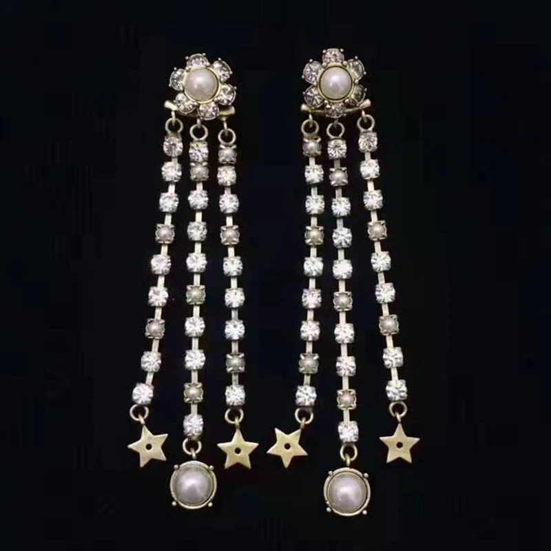 

Hot D Brand Fashion Party Black Star Jewelry For Women Tassel Earrings Star Earrings Vintage Style Tassel Design Stud Earrings