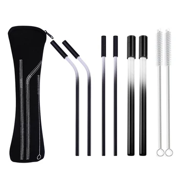 

8 Pcs Set 304 Stainless Steel Drinking Metal Straw Set Rainbow Multi-Colored Reusable Tumblers Suit with Anti-Scratch Silicone H