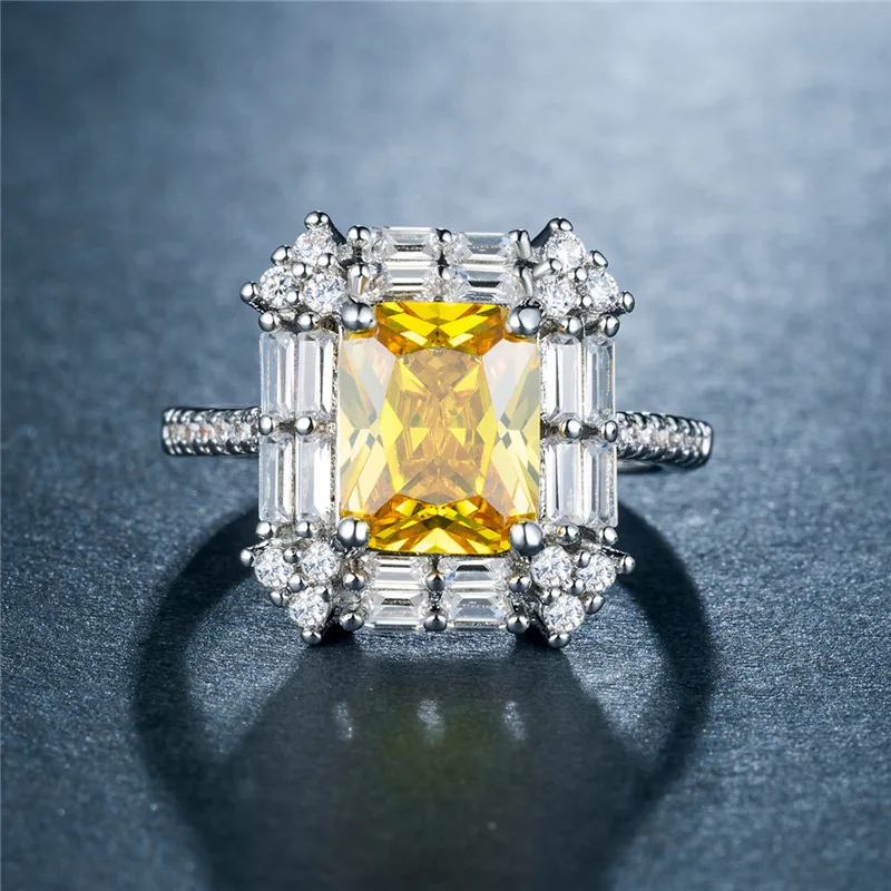 Кольцо из серебра 925 пробы с геометрическим узором для женщин, ювелирное изделие с драгоценными камнями, прямоугольное кольцо с цитрином для банкета, вечерние кольца, размер 6, 7,8, 9,10, подарок