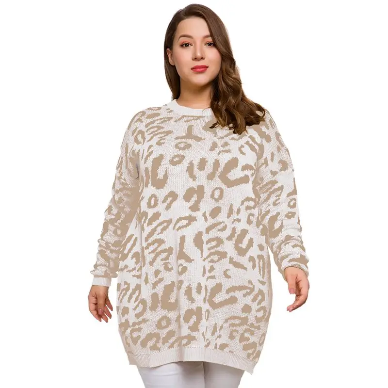 Plus Size Women Leopard Knitted Sweater Autumn Winter Thick Long Sleeve Female Pullovers Casual Jumper Tops Coat maglioni donna Plus Size Women Leopard Knitted Sweater Autumn Winter Thick Long Sleeve Female Pullovers Casual Jumper Tops Coat maglioni donna