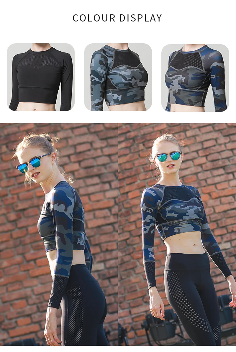 Women Seamless Long Sleeve Crop Top Yoga Athletic Gym Mesh Shirts Running Training Fitness Workout Top Quick Dry Active Shirts