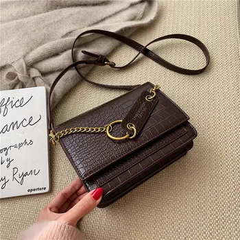 

Women 2019 Autumn and Winter New Fashion Chain Small Square Bag Crocodile Pattern Hand Bill of Lading Shoulder Messenger Bag