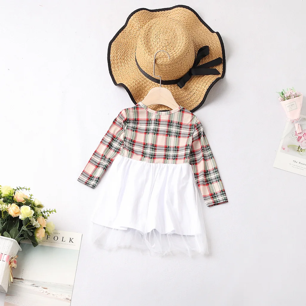 Baby Girls Long Sleeve Dresses Mum And Daughter Round Neck Color Plaid Dress Mother and Daughter Clothes Parent Child Clothing matching family christmas outfits