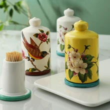 American Creative Ceramic Toothpick Holder Home Garden Flower and Bird Toothpick Box Storage Tea Table Fashion Toothpick Jar