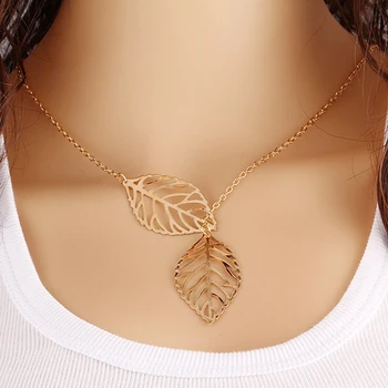 SUMENG New Fashion Jewelry Gold And Silver Color Two – Leaf Pendant Necklace Multi – Layer Statement For Women 2021 Necklace