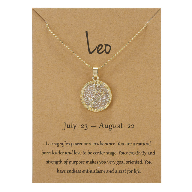 Zodiac Constellations Necklace Geometric Round Pendant Gold Silver Color Chain Necklace Unisex Friendship Jewelry Lover Gifts