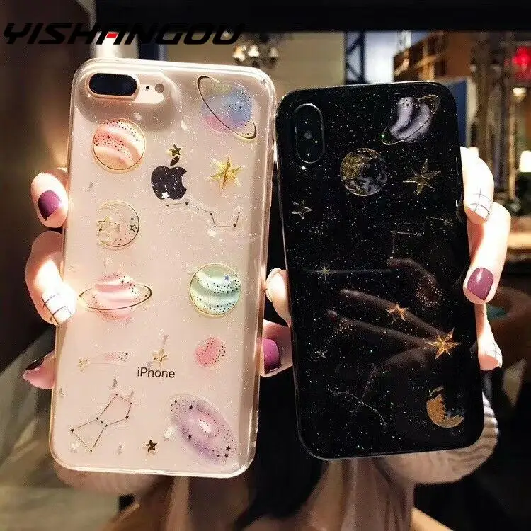 

YISHANGOU Star Phone Case For iPhone 11 Pro Max 2019 XR XS MAX X 10 8 7 6S Plus 5 Clear Soft Rubber Bling Shockproof Case Cover