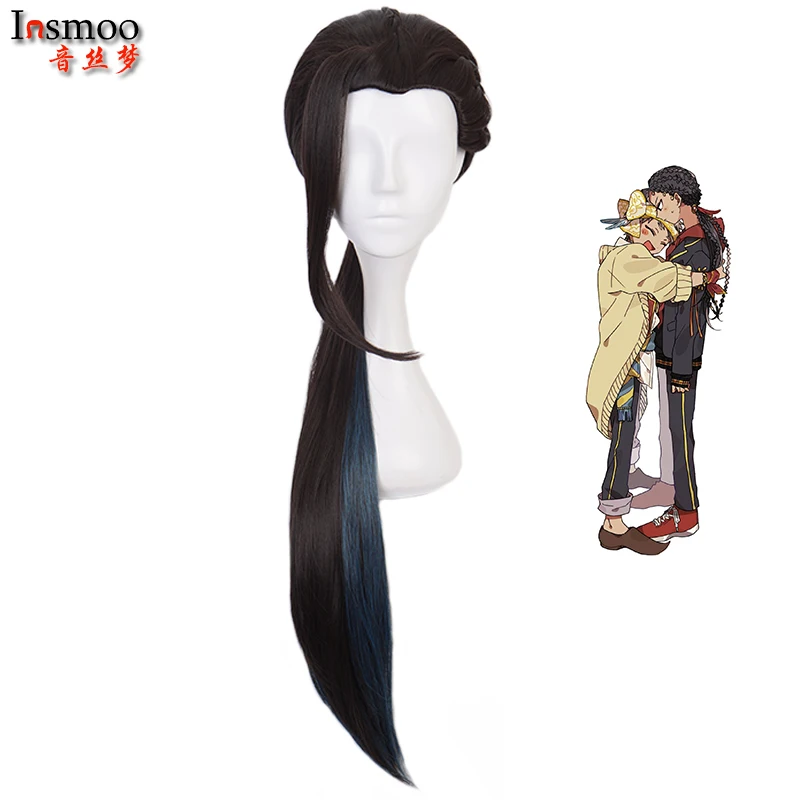 

Twisted wonderland Jamil Viper Wigs Cosplay Costume 110cm Black blue Long Straight Briad Synthetic Hairpiece Pelucas