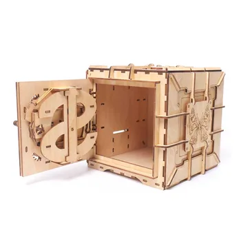 

Toy Wooden Mechanical Transmission Storage Ring Password Jewelry Treasure Box Earring Girl DIY Assembled Adults Model Gifts 3D