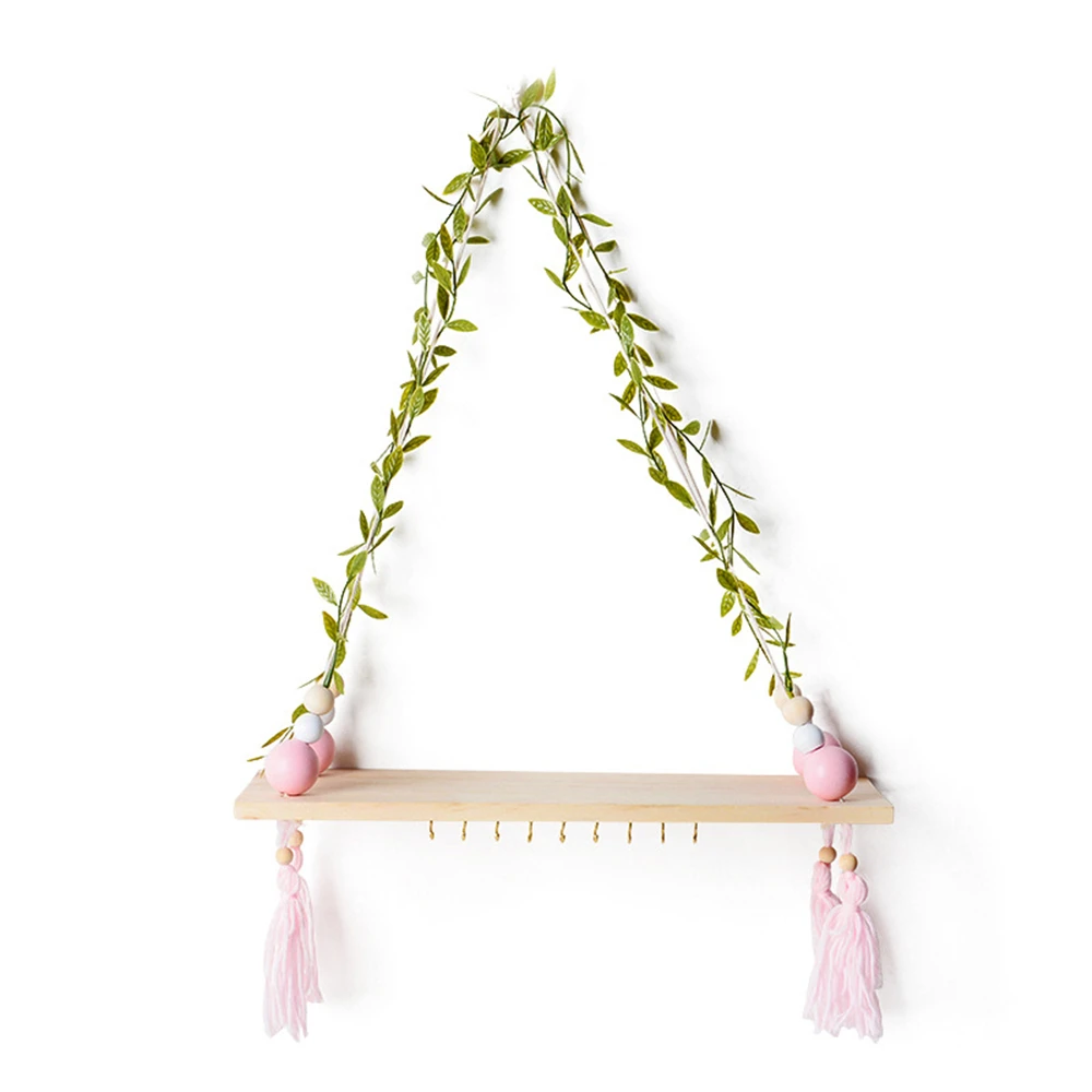 Pink white 63 см DIY деревянная полка для хранения кисточек с 7 крючками, настенная подвесная вешалка для ключей, ремесла, скандинавские рождественские украшения, декоративная полка - Цвет: Pink white