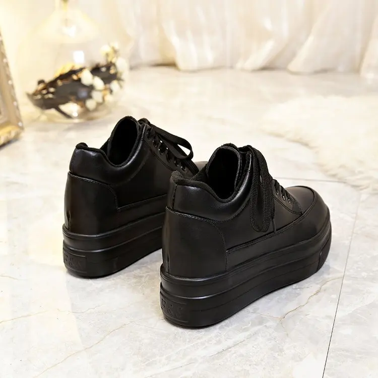 Женские кроссовки на платформе SWONCO черные повседневные с мехом обувь высокой