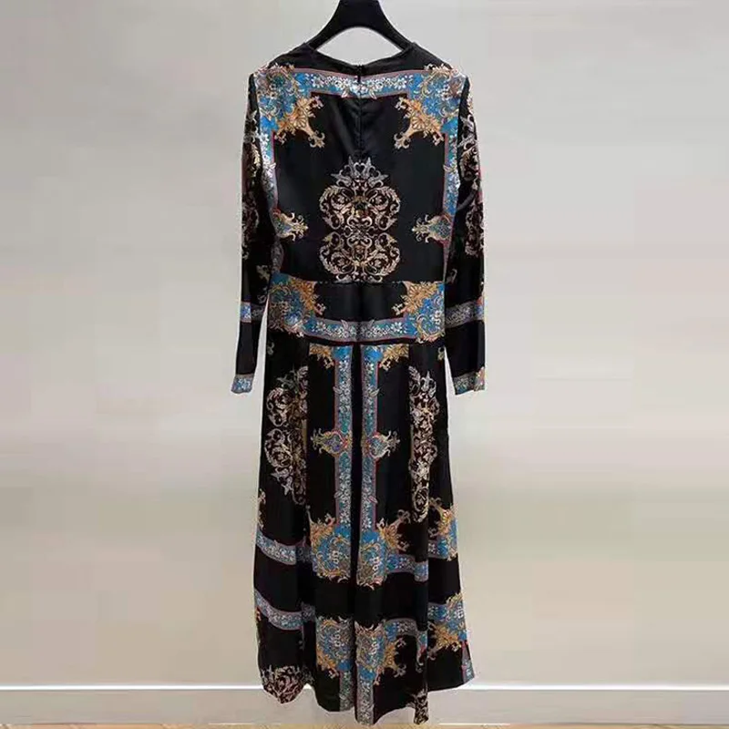 Robe Longue A Imprime Foulard место винтажное платье средней длины для женщин с принтом Lanon o-образным вырезом сзади молнии для подиума дизайн осень дропшиппинг