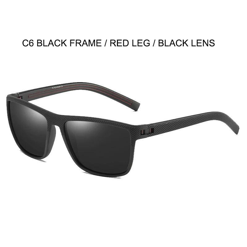 C6 BLACK-RED-BLACK SIMPRECT TR90 поляризационные солнцезащитные очки мужские водительские UV400 квадратные солнечные очки Ретро Винтажные Солнцезащитные очки для мужчин антибликовые очки - Цвет линз: C6 BLACK-RED-BLACK