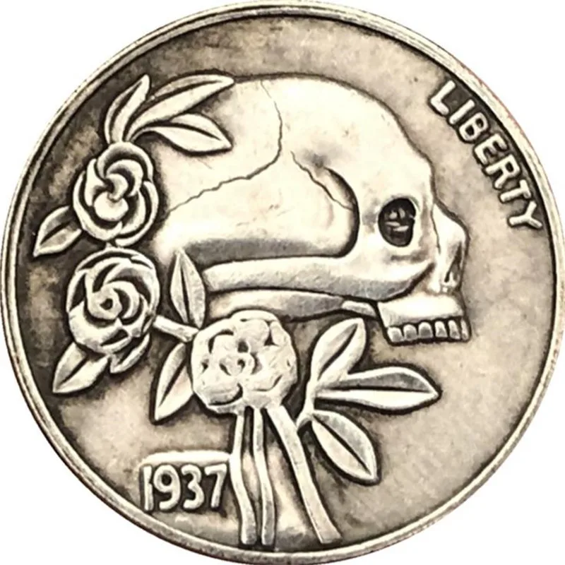 

1937 Skull Roses AB Souvenir Coins Collectibles 3D Antique Metal Commemorative Morgan Hobo Coin Copy Home Decor New Year Gifts