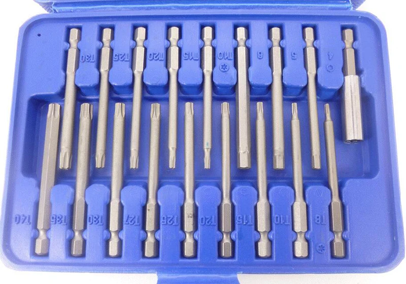 50pc 3/" Extra Long Security Bits Hex Star Torx Spline Flat Screwdriver Bit Set