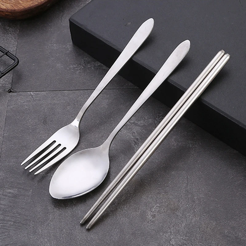 Tableware cutlery set with stainless steel spoon fork chopsticks straw 3Pcs/Set