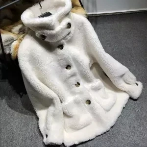 Heydress зимняя оторочка из овечьей шерсти куртка Женский белый гранулированный шерсть утепленная теплая Женская одежда свободный карман пальто - Цвет: Белый