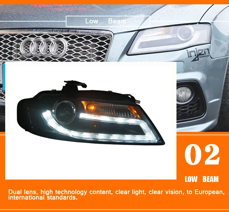 2PCS Car Style LED headlights for Audi A4 B8 2008-2012 for A4L B8 headlamp LED DRL Lens Double Beam H7 HID Xenon bi xenon lens