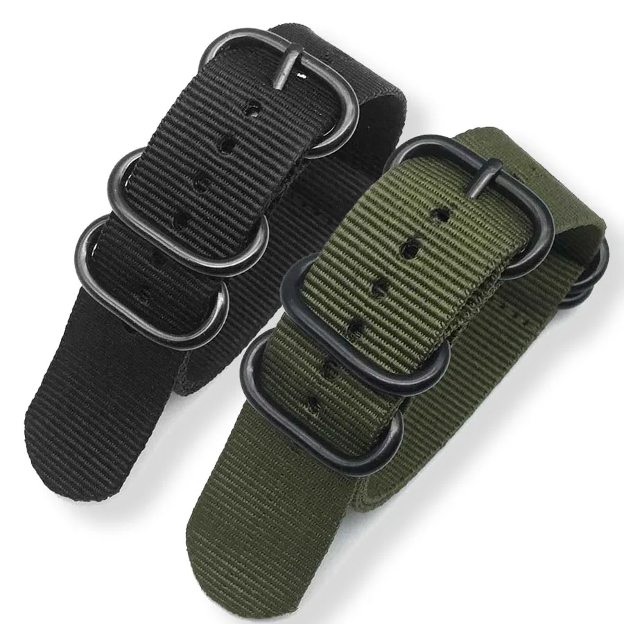 Fashion-NATO-Watch-Band-Nylon-Strap-Black-5-Rings-Buckle-20mm-22mm-24mm-Striped-Simple-Replacement