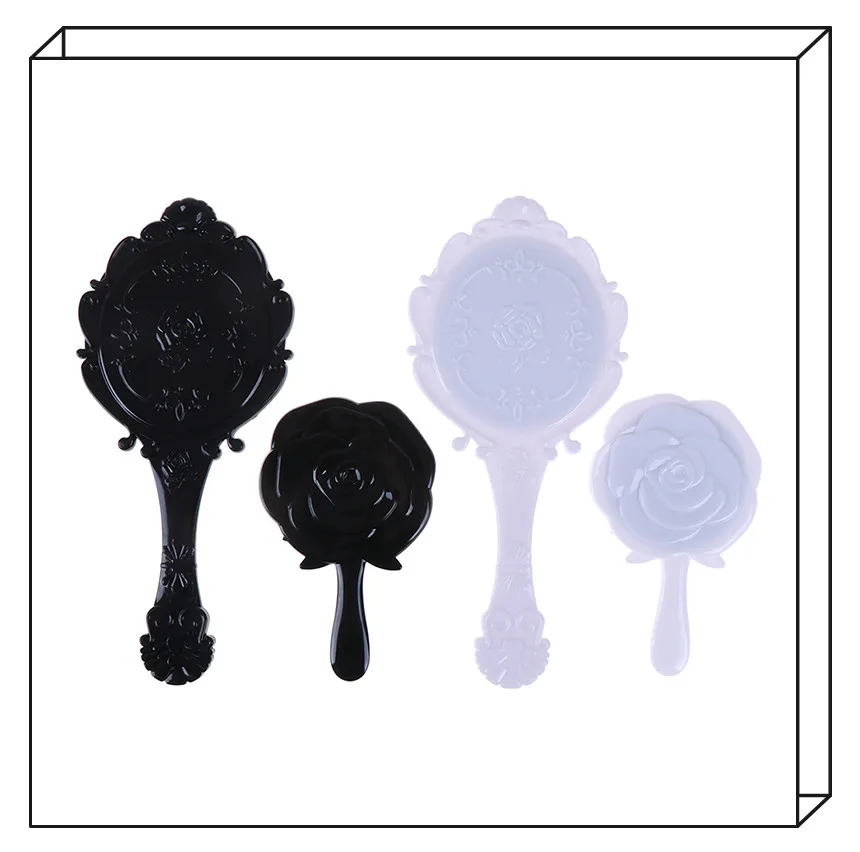 1pc Portable Hand Hold Makeup Mirror Vintage Oval Round Mini Cosmetic Mirror Classical Rose Style Mirror Beauty Make Up Tool