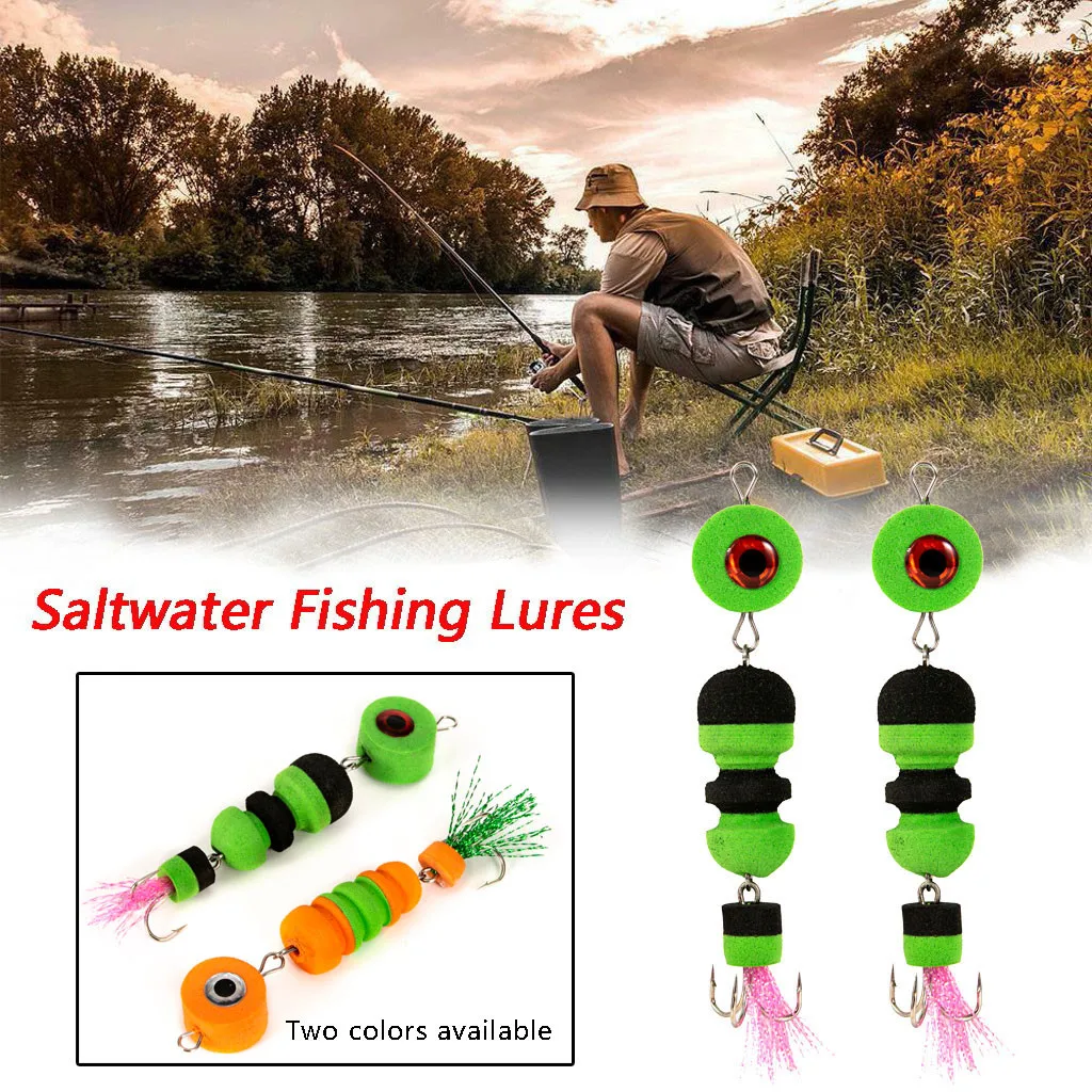 

2019 new 2pcs Foam Fishing Lures Fish Lures Fish Bait Kits with Foam Sharp High-carbon Steel Hooks Fishing Hook easy to float #5