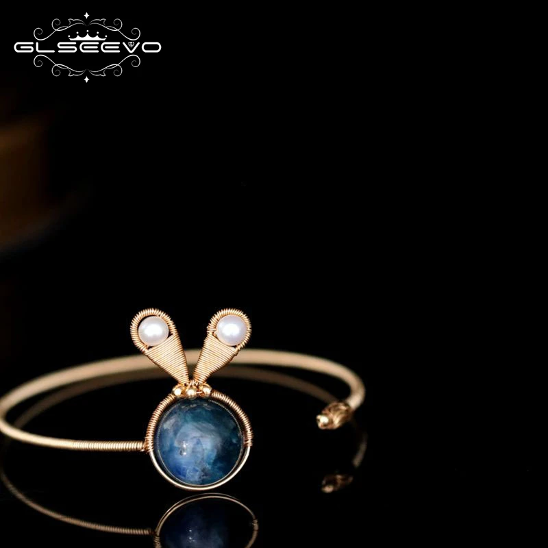 

GLSEEVO Natural Fresh Water Pearl Rabbit Bangles For Women Wife Birthday Gifts Natural Stone Bangle Handmade Jewelry GB0182