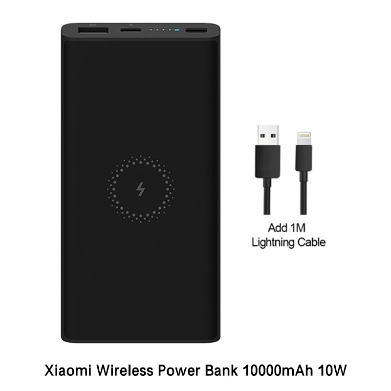 Xiaomi mi, беспроводной внешний аккумулятор, 10000 мАч, Qi быстрое зарядное устройство, PLM11ZM, внешний аккумулятор для iPhone, Sumsung mi Phone - Цвет: Black Add Lightning