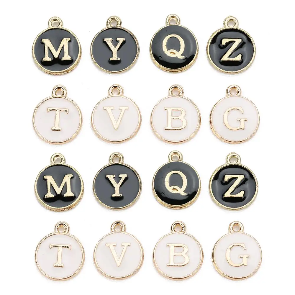 10-26pcs/Lot Rhodium Letter Charms Enamel Charms Alphabet Initial