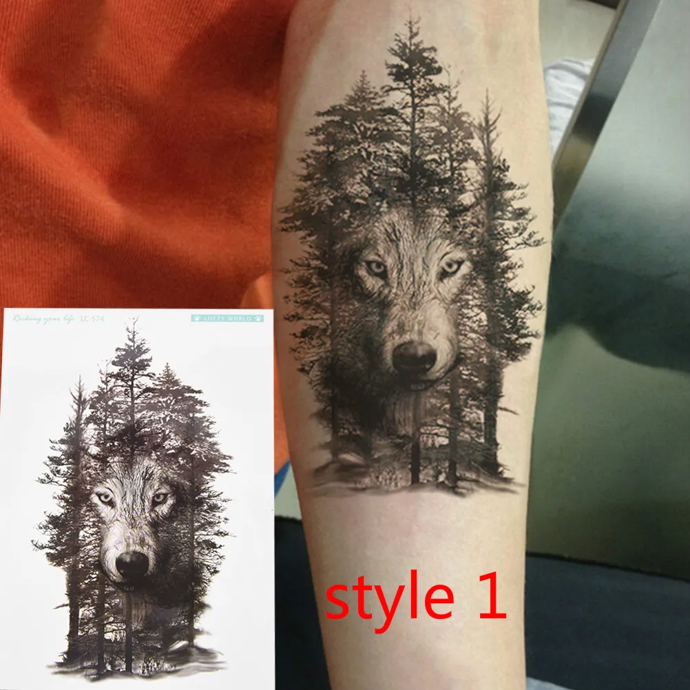 Waterproof wolf forest tatto stickers flash tatoo fake tattoos for women men Temporary Tattoo Sticker - Color: style 1