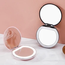 Мини-зеркало для макияжа, светодиодный светильник, компактное ручное складное круглое зеркало с подсветкой для путешествий и дома@ ME88
