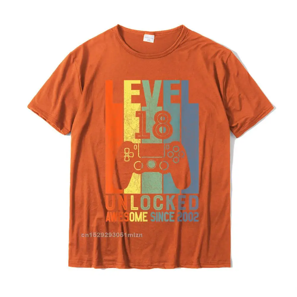 Simple Style 2021 Discount Short Sleeve Fitness Tight Tshirts 100% Cotton Fabric O-Neck Men Tops T Shirt Tshirts Summer Fall Level 18 Unlocked Awesome Since 2002 18 Birthday Gift T-Shirt__3739 orange