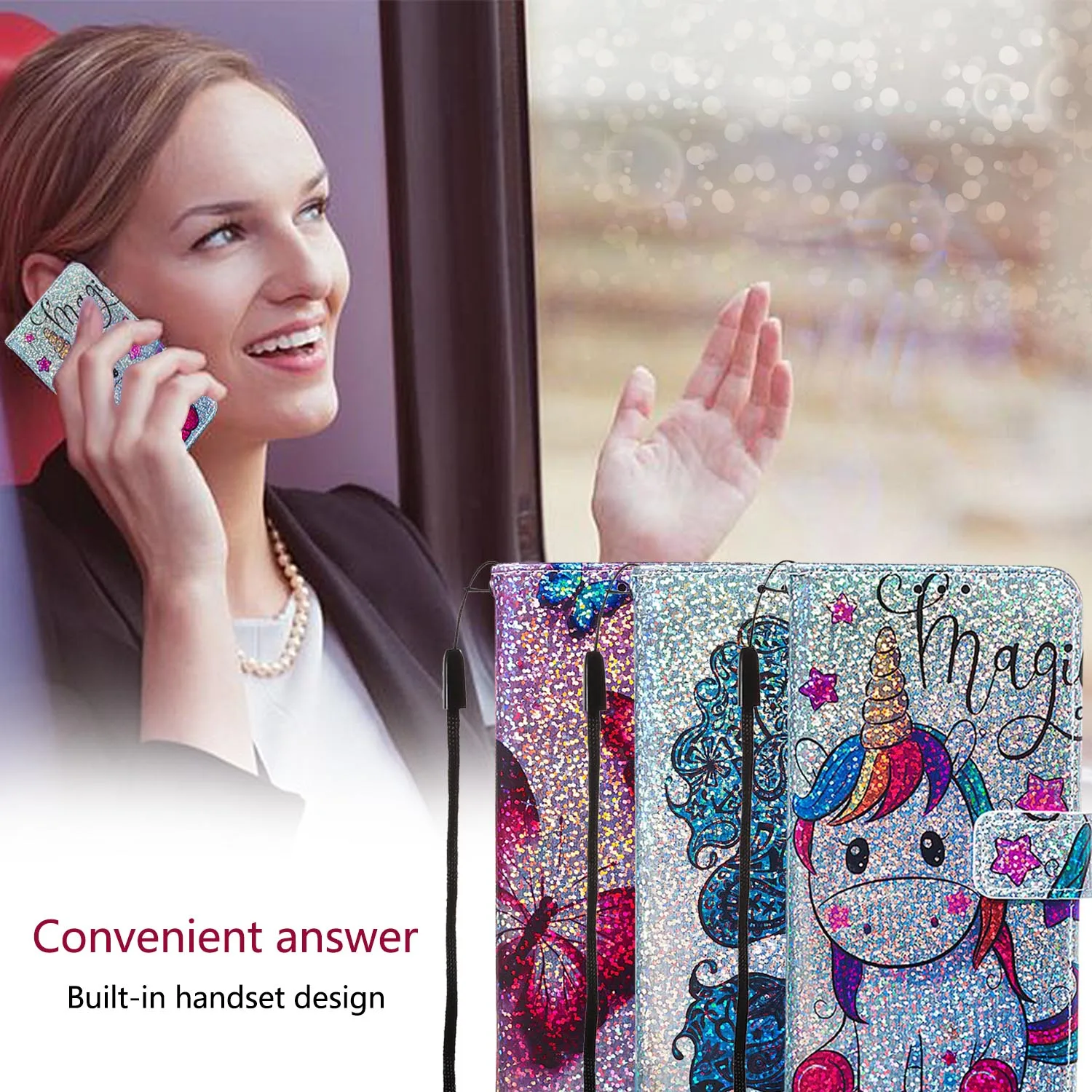 

Shining Wallet Flip PU Leather Case For Google Pixel 4 XL 4 Cases For LG K12 Plus K40 Unicorn Pattern Card Slot Phone Bags Coque