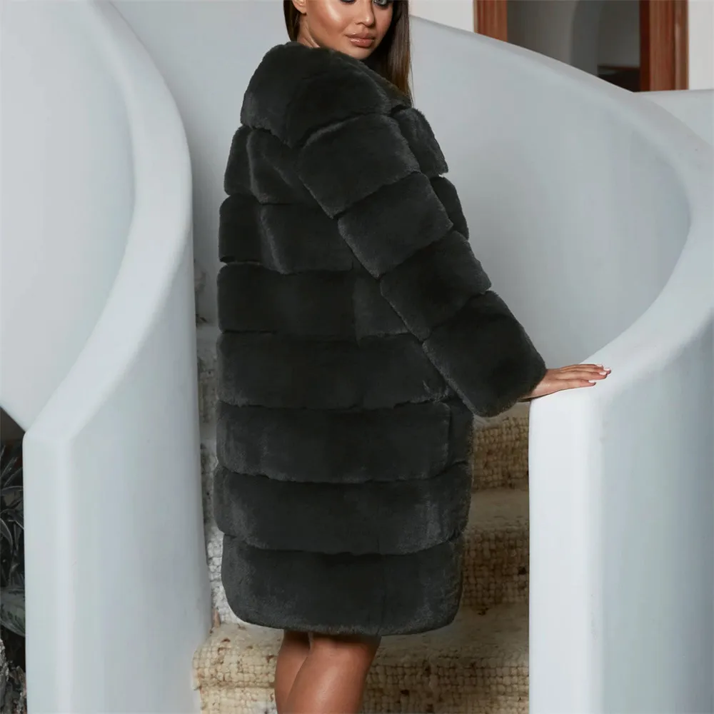 Зимнее женское пальто из искусственного меха, повседневное теплое длинное пальто большого размера, роскошное черное меховое пальто, пальто, кардиган
