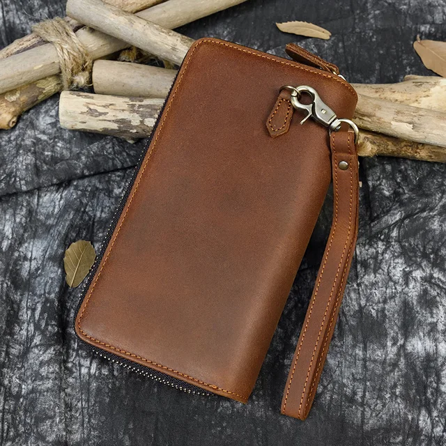 Wholesale Andong Crazy Horse Leather Long Wallets for Men Retro Zipper Purse  Card Holder Man Cool Wallet Dragon Tiger Phone Pocket From m.