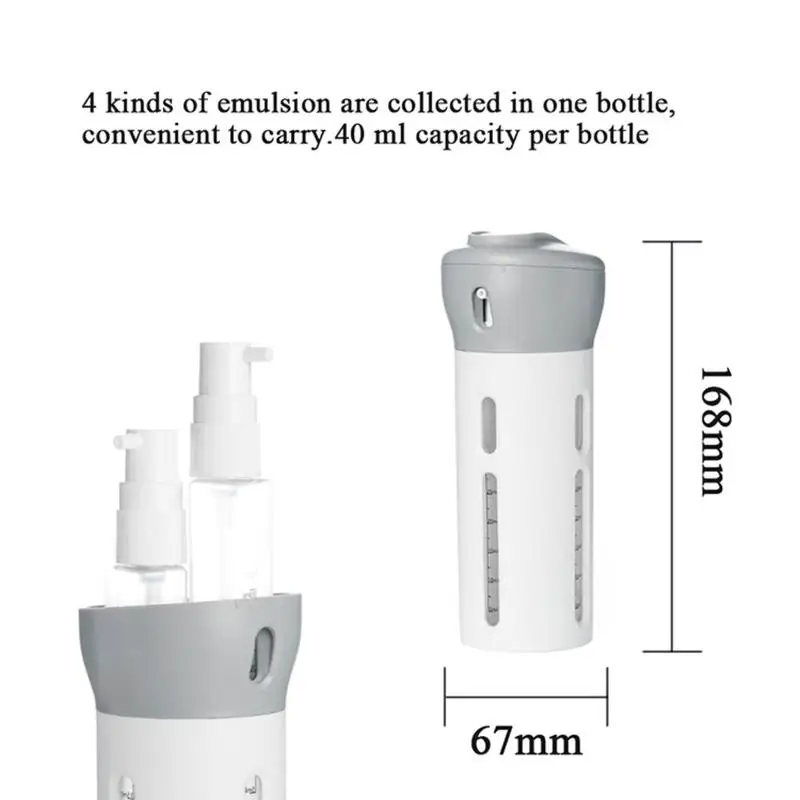 4-в-1 косметические Бутылочки для поездок организованная герметичность туалетные принадлежности бутылочка с пульверизатором для парфюма жидкости/лосьон/кремовый комплект контейнеров инструменты для макияжа