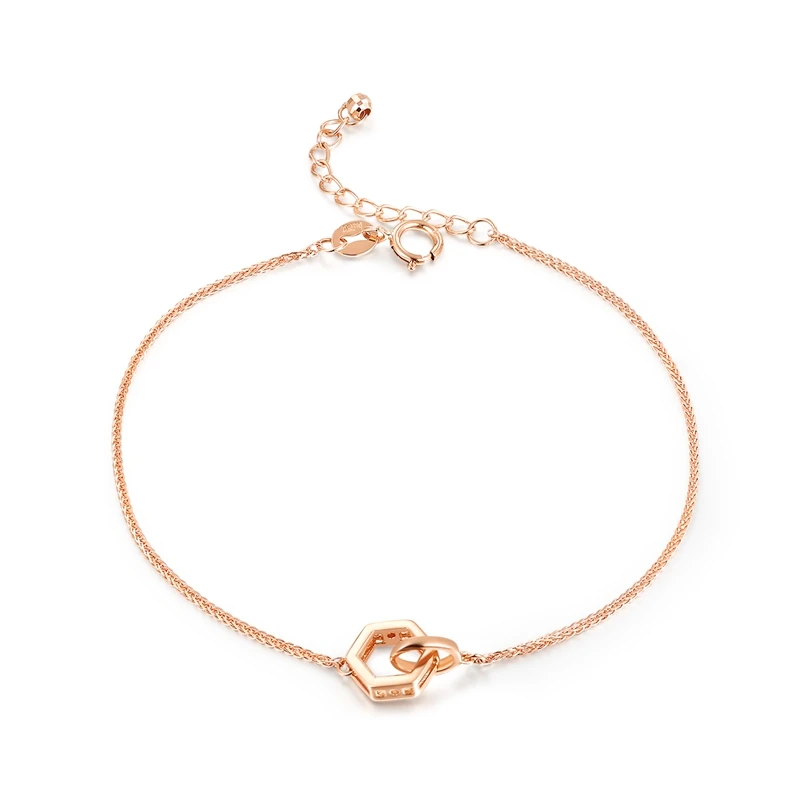 Trendy Hexagon 18K True Real Solid Rose Gold AU750 Link Chain Bracelets Bangles for Women Girl Lady Upscale Fancy Fine Jewelry | Украшения