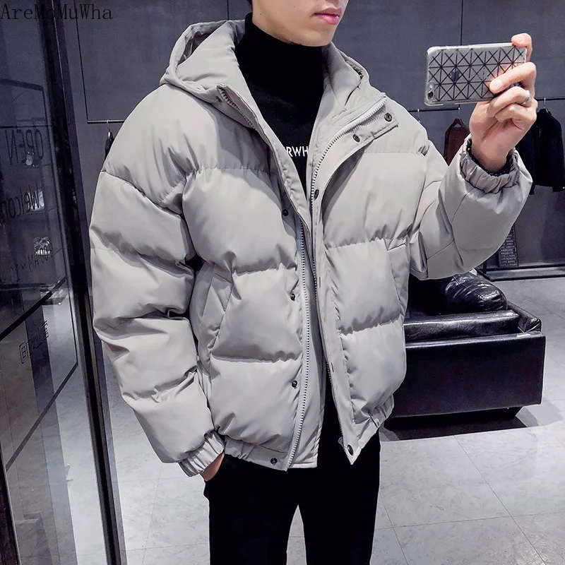 AreMoMuWha Новое Трендовое хлопковое пальто, свободная Толстая хлопковая куртка, Мужская Корейская версия зимнего пальто qx266