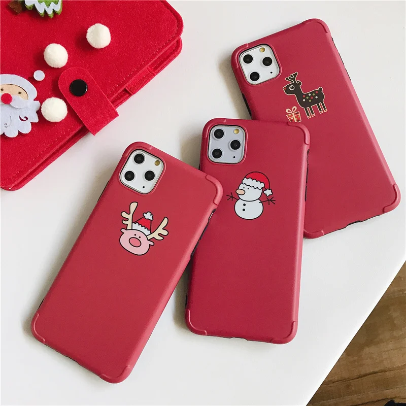 

Christmas deer phone cases on for coque iphone 11 Pro Max case for iphone 10 xr xs max 6 6s 7 8 plus snowman red gift cover cute