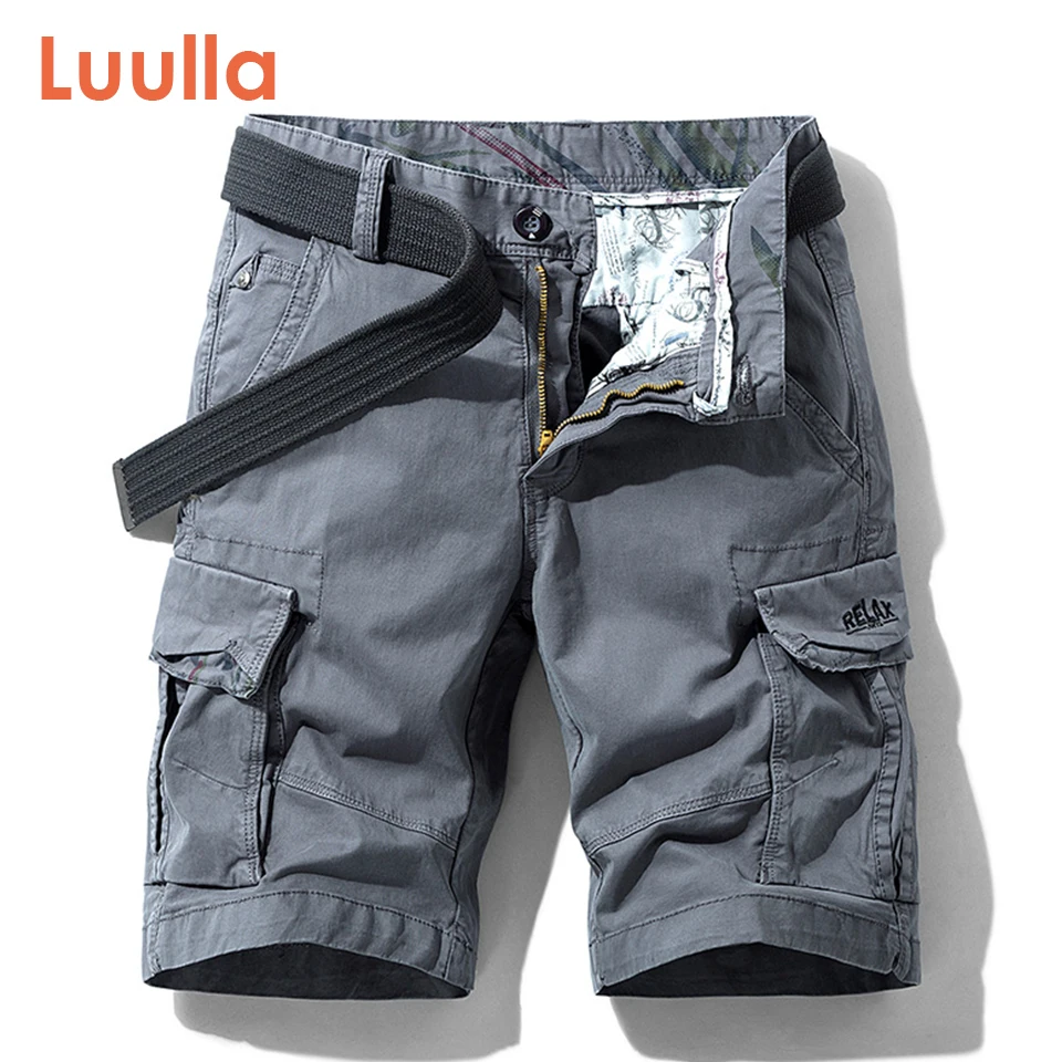 

Luulla Men Summer New Premium Stretch Twill Cotton Cargo Shorts Men Casual Fashion Solid Classic Pockets Legwear Shorts 38 Plus