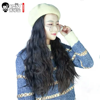 

HSIU Retro Women Beret wig Wool roll Long hair,fashion convenient Hair Fall Winter Retro Fiber synthetic wig
