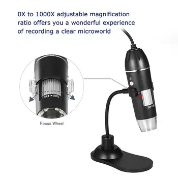 

0x 1000X Adjustable Zoom LED Illuminated USB Digital Microscope 0.3MP Camera Biological Microscope 360 Adjustable Metal Stand