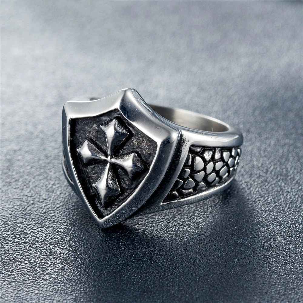 

Exquisite Templars Cross Army Shield Stainless Steel Finger Rings For Men Europe Fashion Signet Rings Anel Masculino Jewelry
