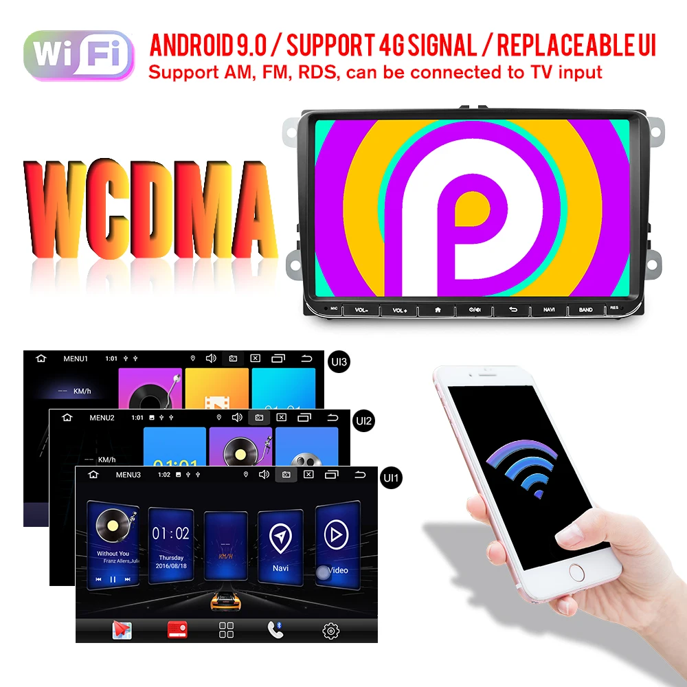 Sale Podofo 9" Android 9 2Din Car Radio GPS Navigation For Volkswagen/Golf/Polo/Tiguan/Passat/leon/Skoda/Octavia Multimedia Player 3