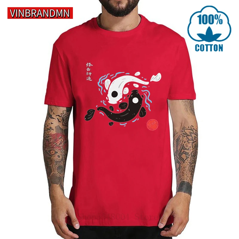 T-Shirt Stile Giapponese Yin-Yang Koi Fish Uomo Giapponese Kanji Koi Carpa Pesce Tshirt Unisex T-Shirt In Cotone Manica Corta Camisetas Homme